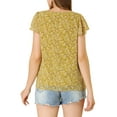 thumbnail image 3 of BLUSA FLORAL PARA MUJER INSPIRADA EN SAN VALENTÍN, CASUAL DE VERANO, CUELLO CUADRADO, MANGA CORTA DE CHIFÓN, CON VOLANTES, TALLA XS, COLOR AMARILLO, 3 of 8