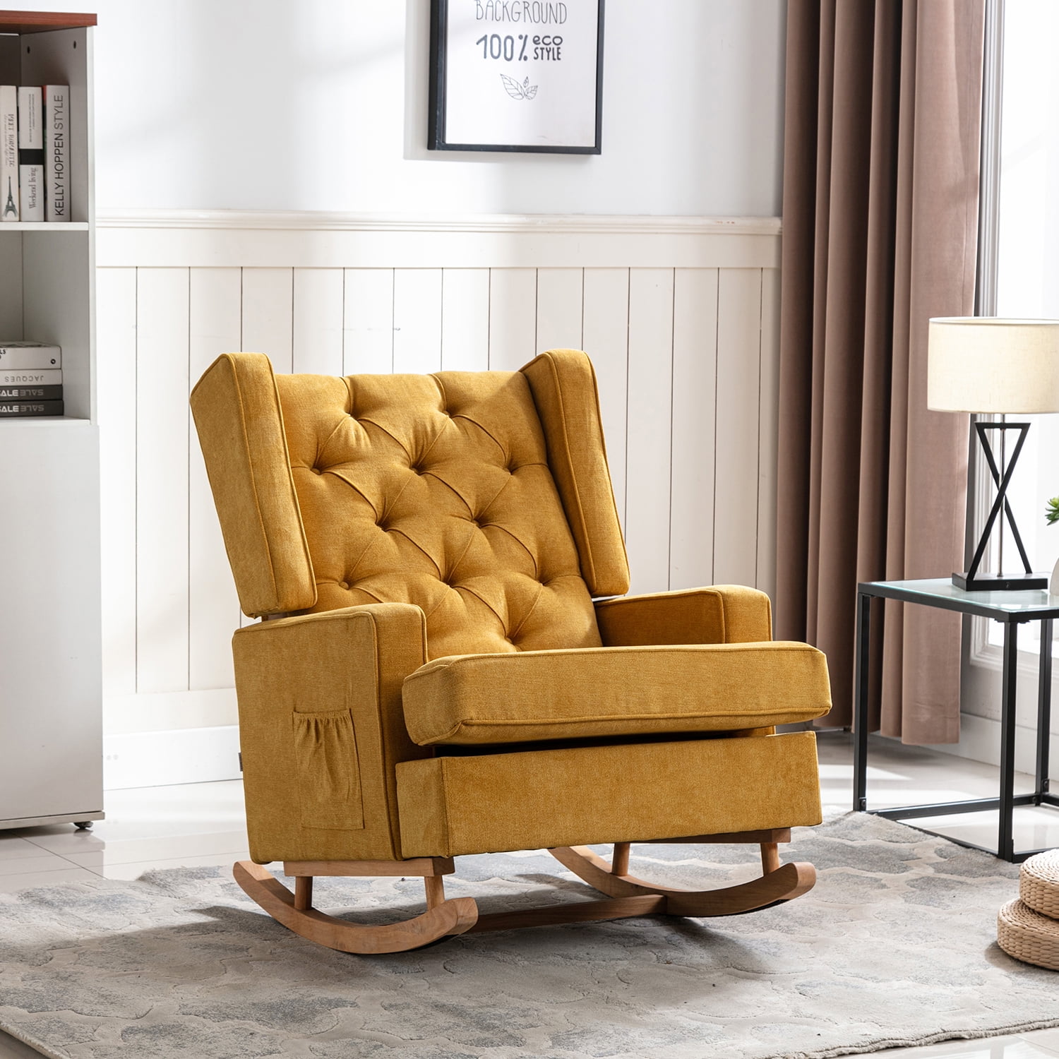 Kepooman Modern High Back Rocking Chair, Padded Seating for Living Room & Office, Yellow Kepooman Modern High Back Rocking Chair, Padded Seating for Living Room & Office, Yellow