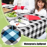 decorUhome Rectangle Tablecloth, Waterproof Vinyl Flannel Backed Table Cloth, Buffalo Wipeable Plastic Table Cover for Kitchen and Outdoor, Black and White, 60 x 84