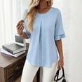 thumbnail image 2 of Gbobgt Women's Blouses Half Sleeve Crew Neck Casual Lightweight Summer Tops for Daily Office And Vacation Outfits Sky Blue M, 2 of 6