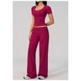 thumbnail image 3 of PISONIC Women Two Piece Workout Sets Short Sleeve T-Shirt Matching Butt-lifting Flare Leggings Gym Yoga Outfits, 3 of 6