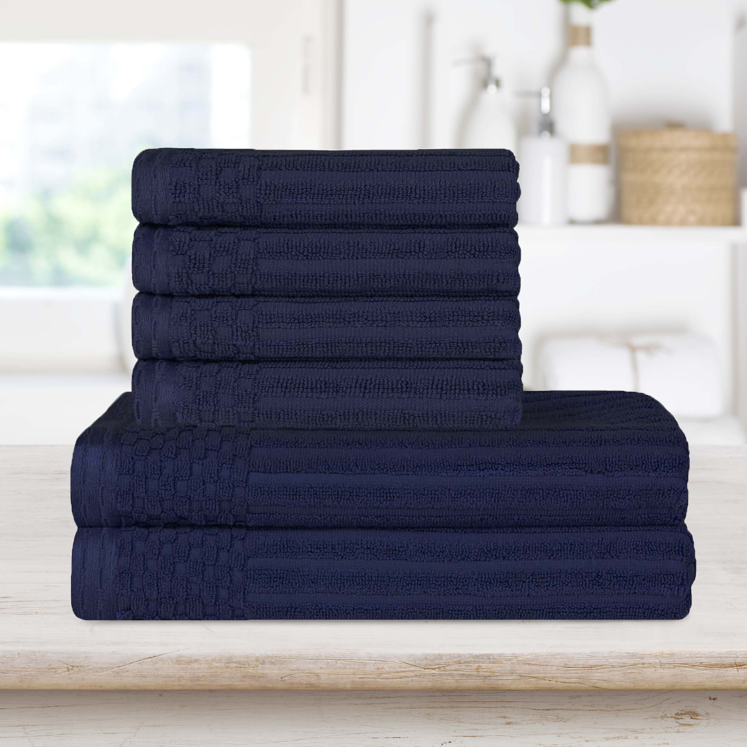 BNM Ribbed Heavy Cotton Hand Towel/ Bath Towel Set, Navy Blue - Walmart.com
