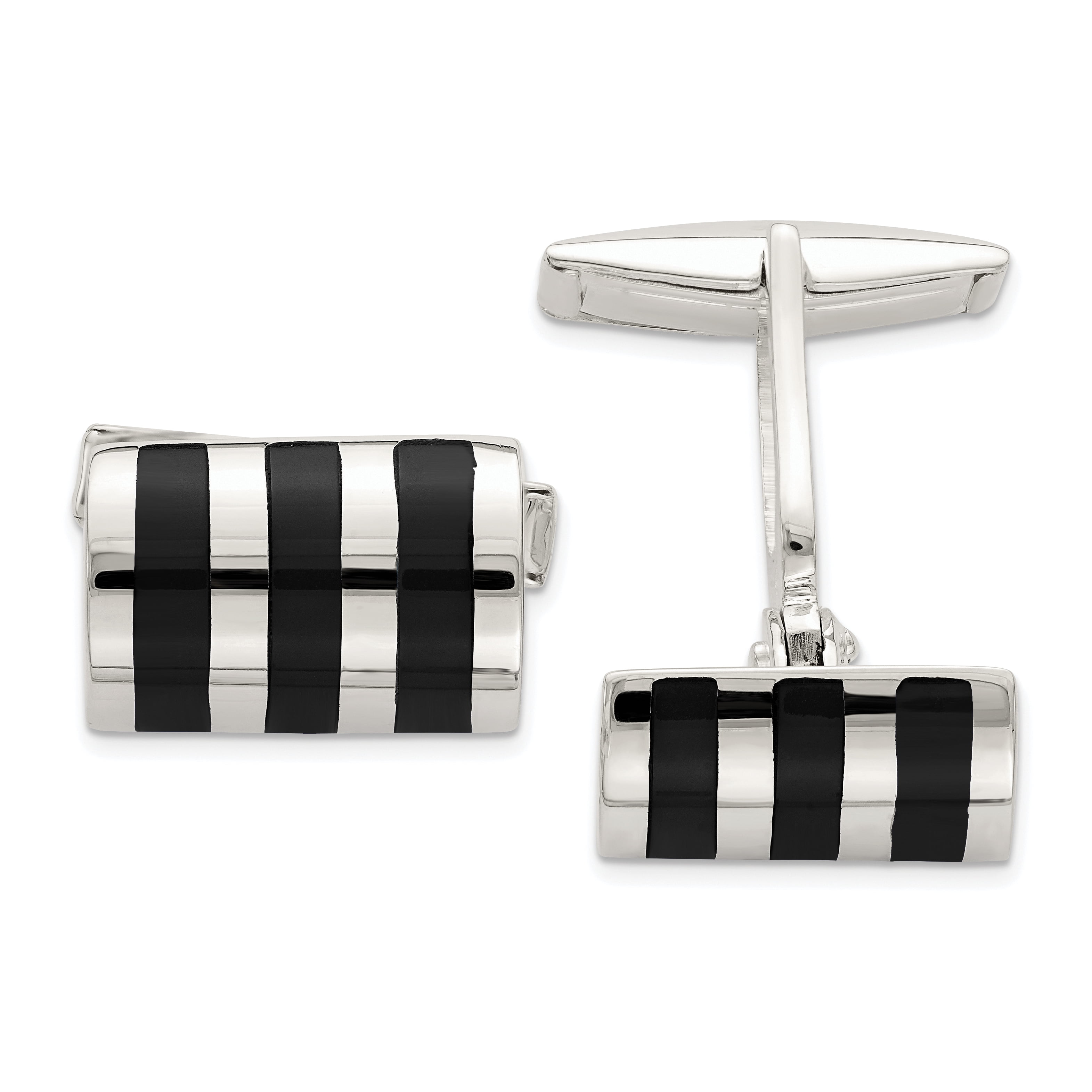 Black Onyx Cufflinks Double Sided Gems Mens 925 Sterling SILVER Jewelry Gift NEW 