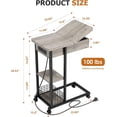 thumbnail image 3 of IdeaHouse Table d'Appoint en Forme de C avec Station de Recharge, Table de Bout à Dessus Rabattable avec Ports USB et Prises, Table d'Appoint Étroite avec Étagère de Rangement à 3 Niveaux, Table en C pour Petits Espaces, Chambre, Salon, Gris, 3 of 7
