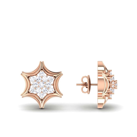0.55 Carats Round Brilliant Cut Natural Diamonds Stud Earrings In Hallmark 14K Rose Gold
