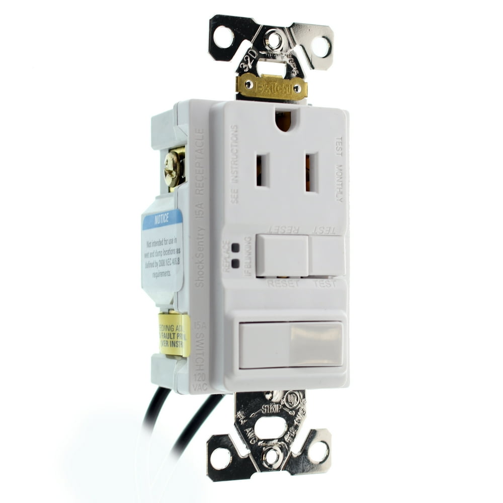 Eaton GFCI SelfTest 15A 125V Receptacle with Switch with MidSize