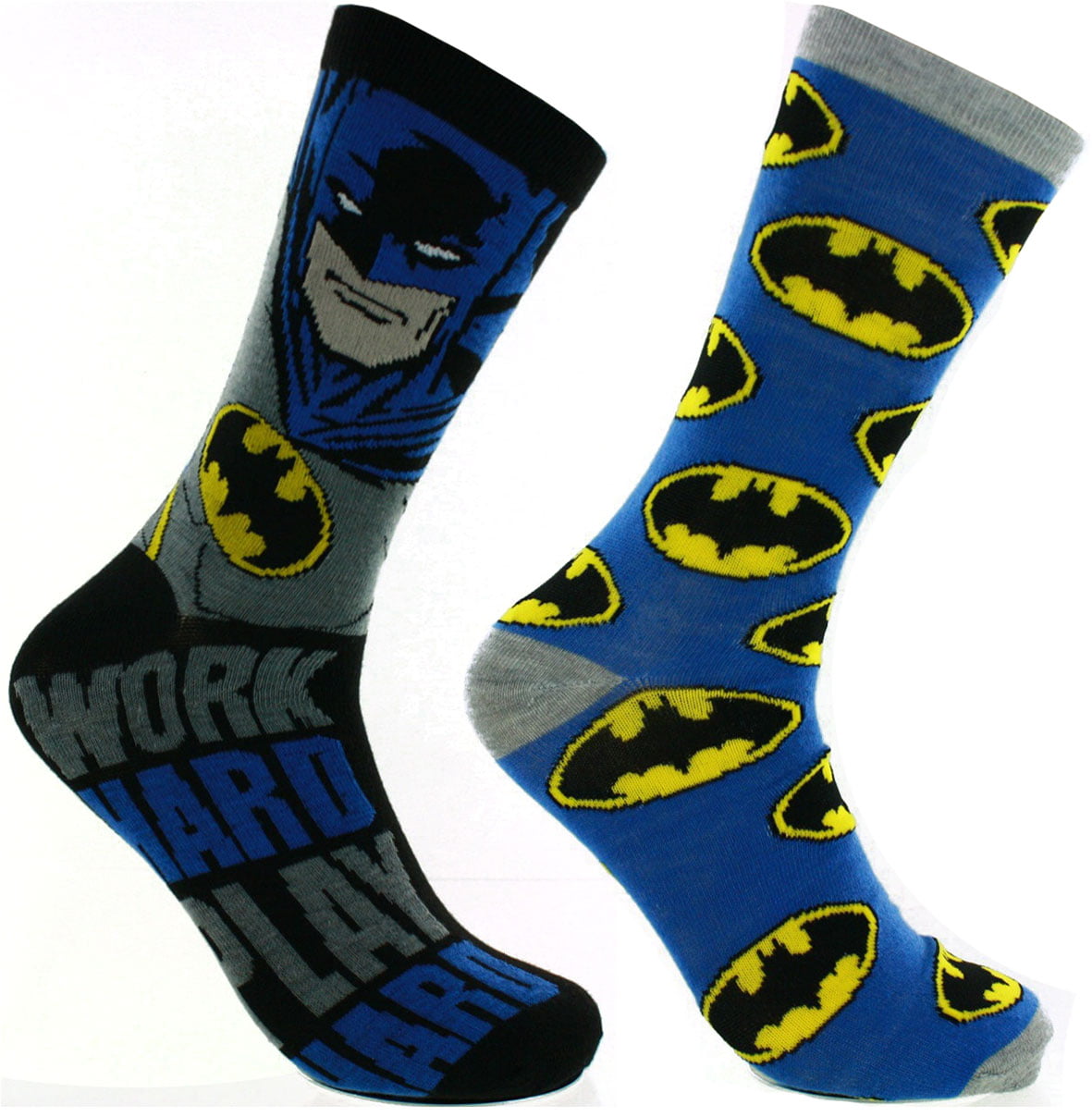 DC Comics Batman 2 Pair Long Socks Mens Shoe Size 6-12 Blue Black Superhero