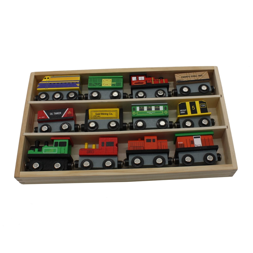 Kepooman 12 Pcs Kids Wooden Train Cars Set Compatible with Other Tracks for Child