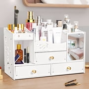 Bemico Makeup Cosmetics Organizer with Mirror, Large Capacity Desk Organizer with Drawers and Tissue Storage Dressing Table Countertop Vanity for Kids Girls