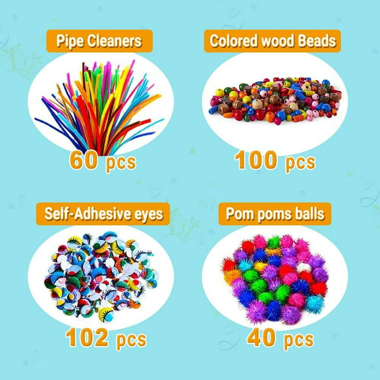 1405 Pcs Kids Craft Supplies - Pipe Cleaners, Pom Poms, Feathers, Folding  Box - DIY Art Set for Toddlers (Purple)