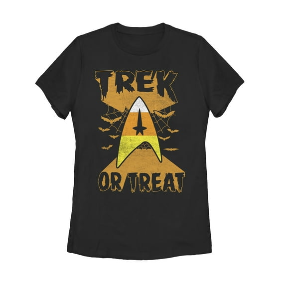 Women's Star Trek Halloween Trek or Treat Candy Corn  Graphic Tee Black 2X Large