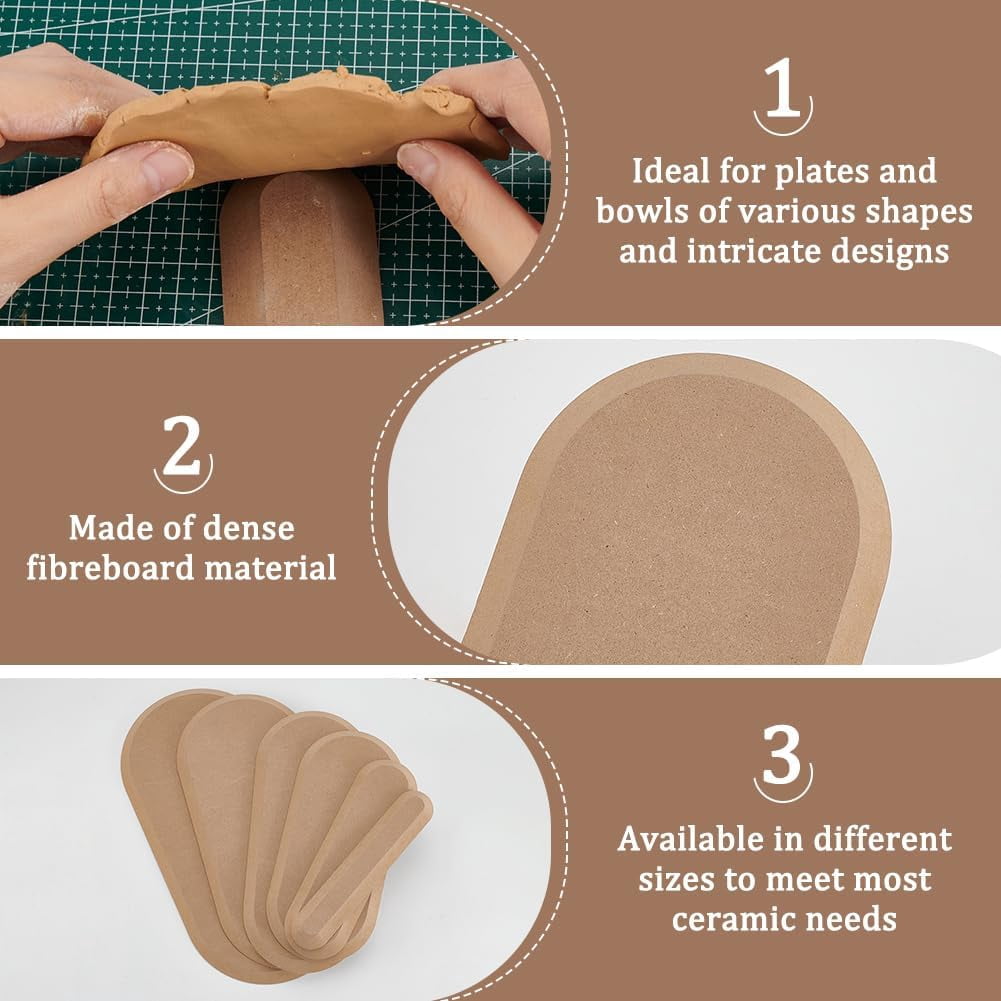 1set 6pcs 6 styles Wood Boards Ceramic Clay Drying Board Ceramic Making Tools Oval BurlyWood 244~415x47~210x15mm 1pc/style