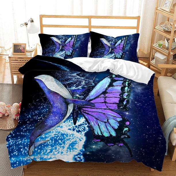 Juego de Funda Nórdica King Size,Juego de Cama Mariposa Ocean Galaxy Whale para Dormitorio