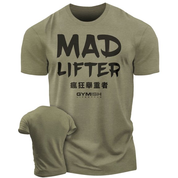 Gymish Mad Lifter Workout T-Shirt for Men – Funny Gym Shirt, Lifting Tee, Deadlift Shirt, Military Green, Small