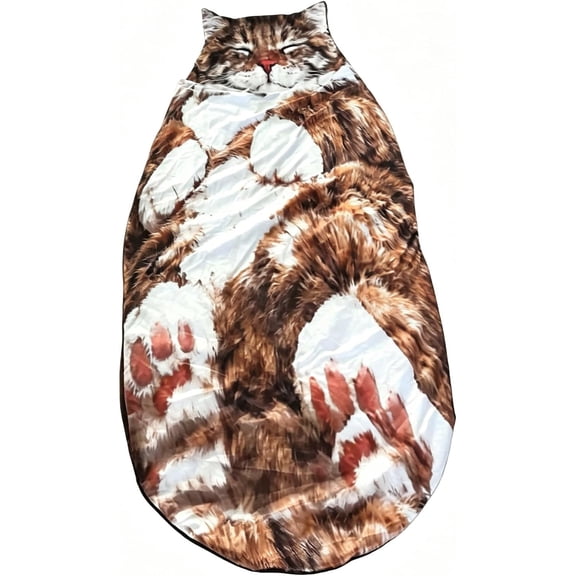AUQ Giant Fluffy Plush Cat Sleeping Bag for Human Adults, Cozy Soft Warm Blanket Animal Shaped Envelope Camping Travel Sleeping Bags for Adults Cold Weather