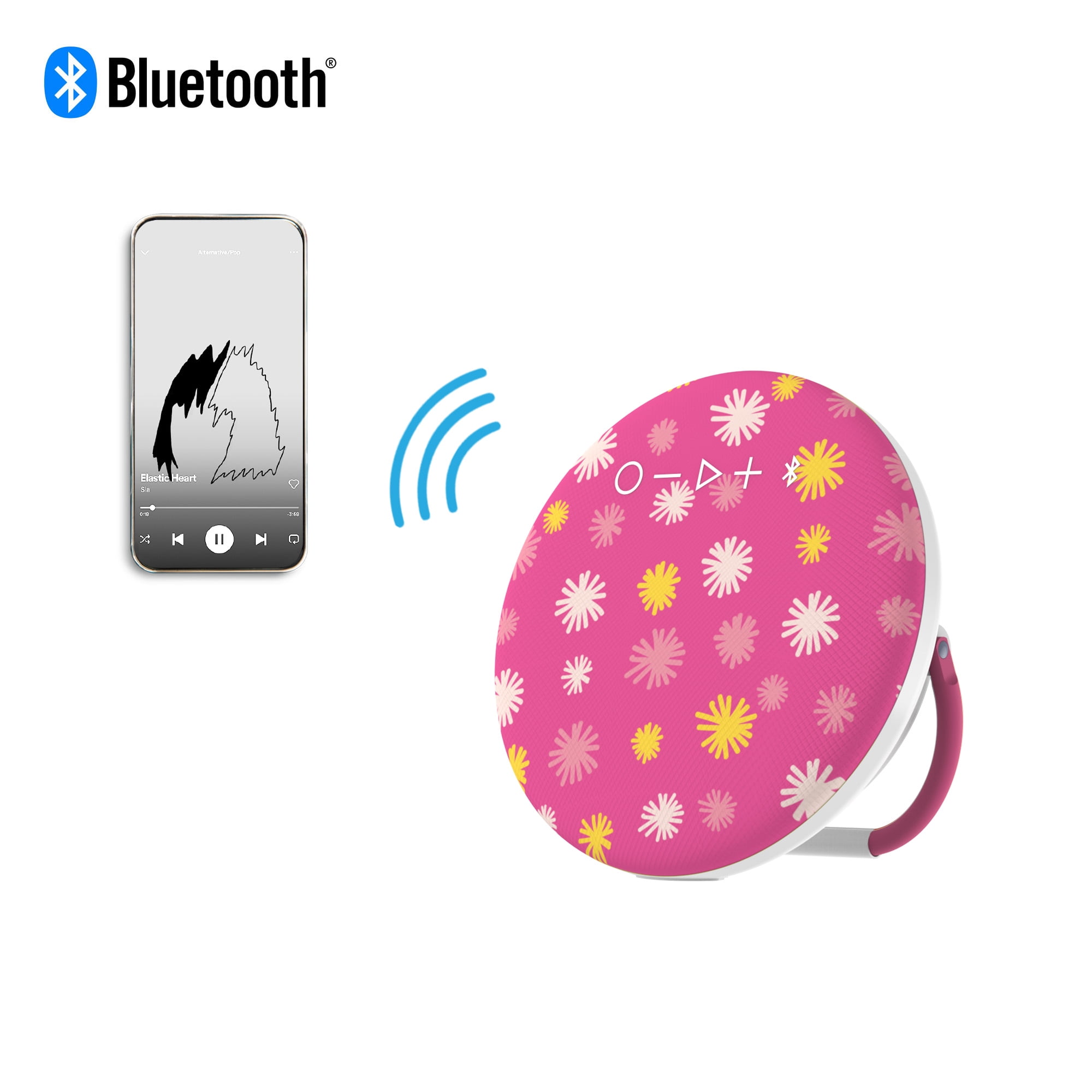 onn. Portable Bluetooth Speaker | IPX4 Water Resistant | Round Wireless Speaker, Pink Spark