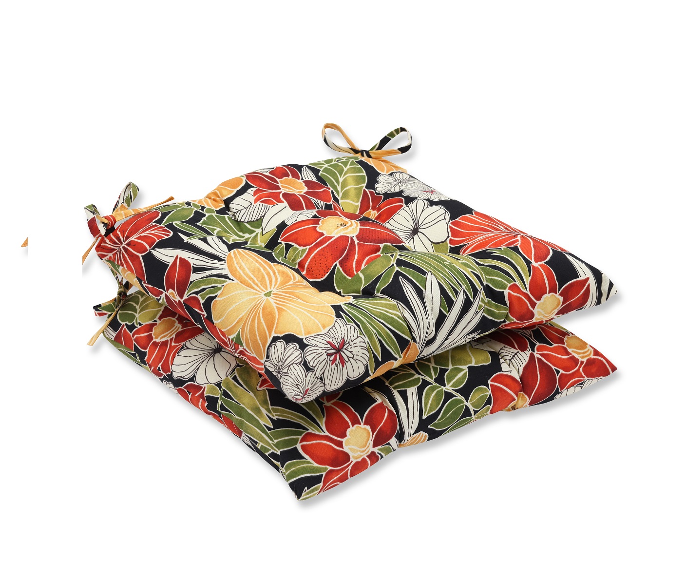 Set of 2 Red and Green Floral Outdoor Patio Seat Cushions 19"