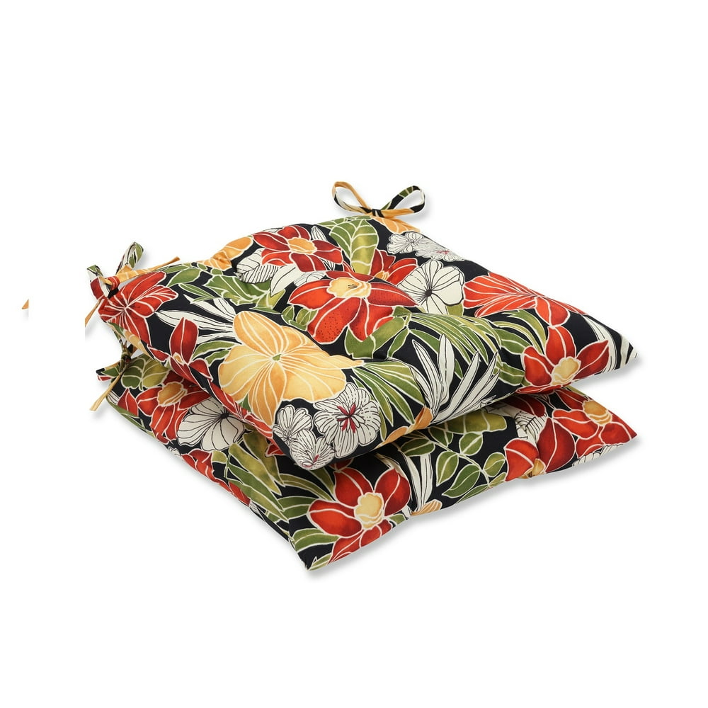 Set of 2 Red and Green Floral Outdoor Patio Seat Cushions 19" Walmart