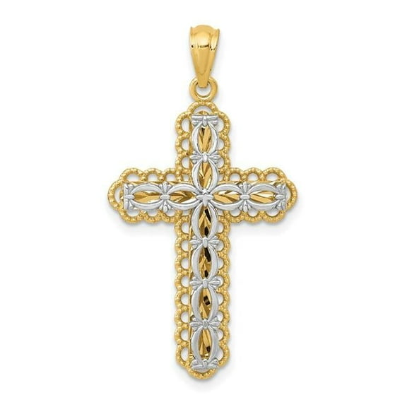 Finest Gold 14K Two-tone Gold Polished 2 Level Cross Pendant