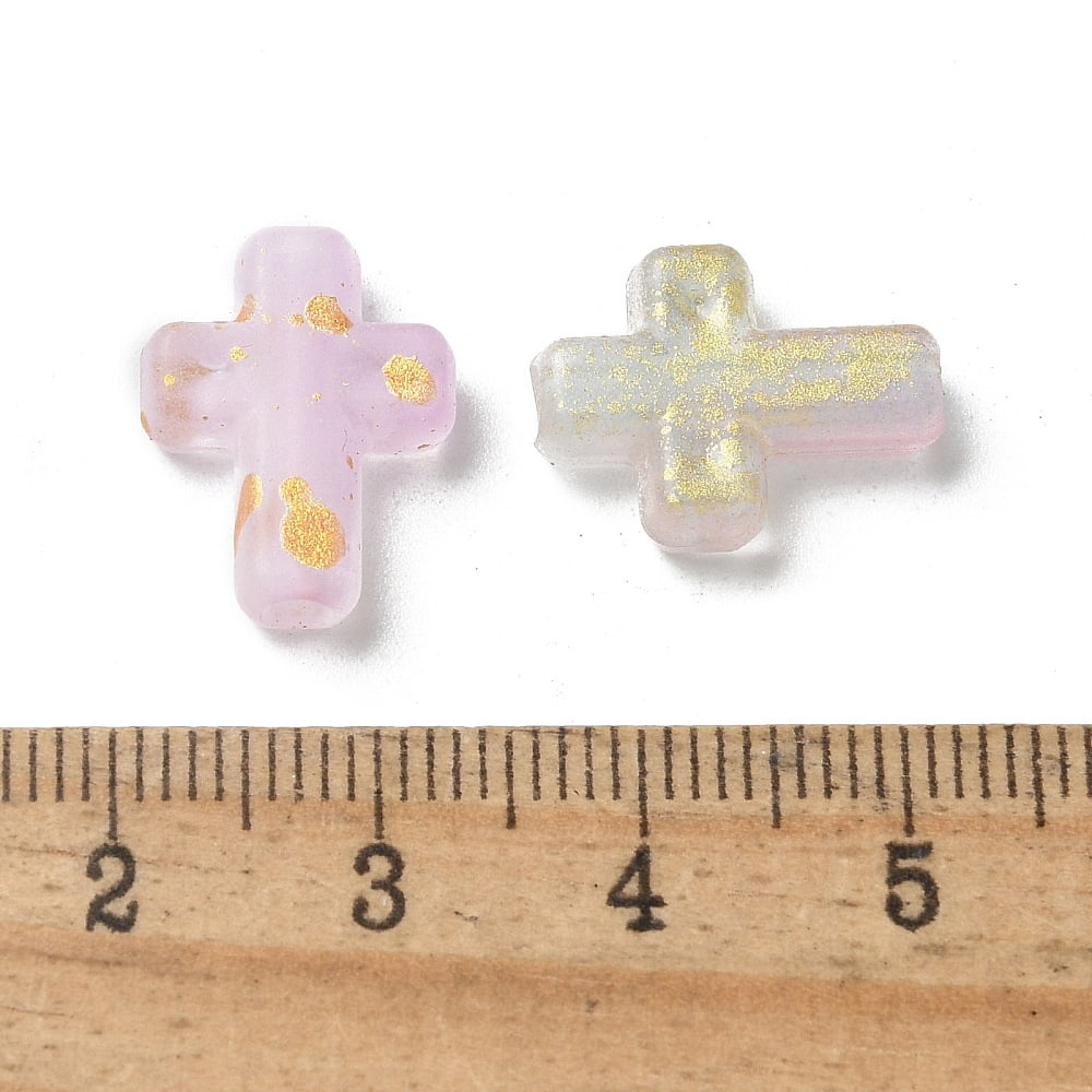 Gradient Color Transparent Acrylic Beads with Golden Foil Cross Mixed Color 16x12.5x4.5mm Hole: 2.5mm about: 1429pcs/500g