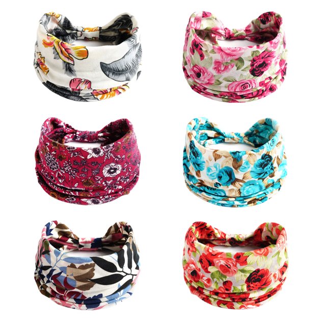 Diademas anchas para yoga, pañuelos elásticos impresos para la cabeza, bandas elásticas para el pelo para mujeres y niñas, 6 unidades