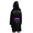 thumbnail image 3 of TiaoBug Kids Boys Boxing Robe Metallic Hooded Boxing Tops Cloak Boxer Long Sleeve Open Front Hooded Cloak with Belt Set Black&Purple 12, 3 of 6