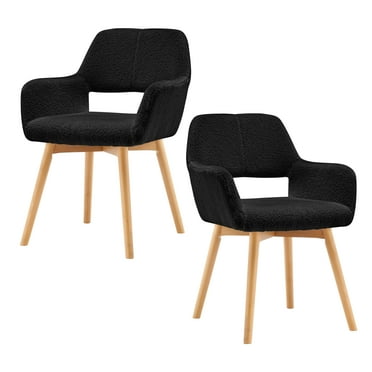 Mid Century Modern Dining Chairs Set of 2 Comfy Accent Chair Upholstered Kitchen Dining Living Room Chairs for Bedrooms Waiting Room Home Arm Desk Chair No Wheels (Wool Black, 2)