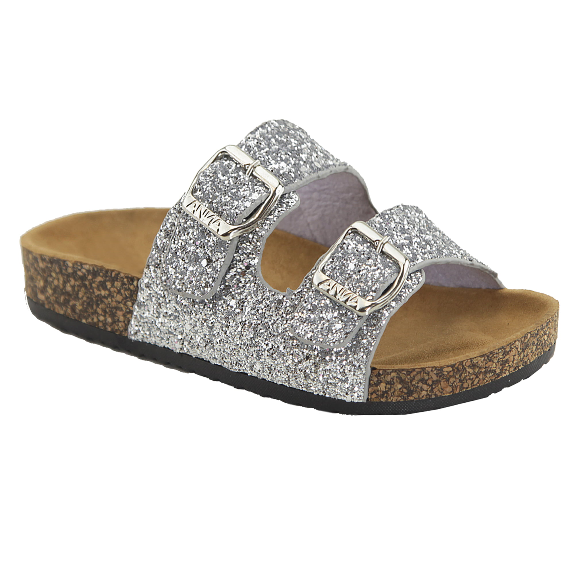 glitter double strap buckle sandals