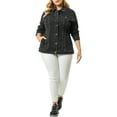 thumbnail image 2 of GRACE & GRANDEUR Juniors Plus Size Long Sleeve Button Down Jean Denim Jacket with Pockets, 2 of 7
