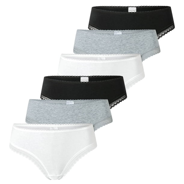 SCHIESSER Tanga para mujer, paquete de 6 - Paquete de 6 tangas Cheeky, algodón elástico, liso Negro/gris/blanco M (Medium)