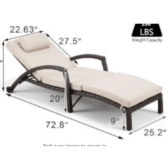 Outdoor Rattan Adjustable Back Cushioned Patio Folding Chaise Lounge