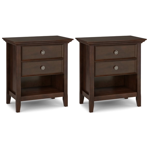 Simpli Home Amherst 24 inch Solid Wood Traditional Bedside Table in Russet Brown (Set of 2)