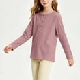 thumbnail image 4 of Ugoldhm Girls Waffle Knit Henley Long Sleeve Tops 3 Buttons Crew Neck Slim Fit Soft Casual Basic Tees, 4 of 5