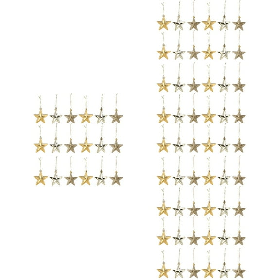 Worgeous 72 Pcs Hanging Star Ornament Shatterproof Holiday Christmas Tree Decoration Glitter Stars Festive Embellishments Holiday Party 7cm Golden