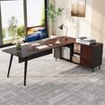 thumbnail image 2 of Tribesigns 87” Extra Long Executive Desk with 51” File Cabinet in Drawer and Storage Shelves, Dark Walnut & Grey, 2 of 7