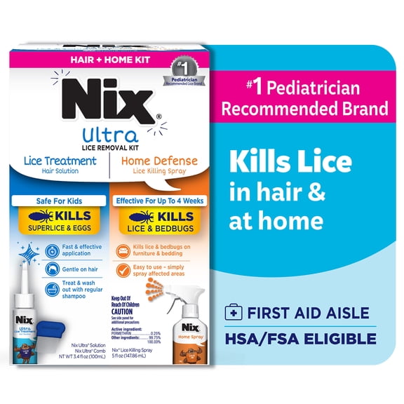 Nix Ultra Lice Removal Kit, 3.4oz Lice Treatment Hair Solution & Comb 5oz Home Bedbug Spray, 1 Kit