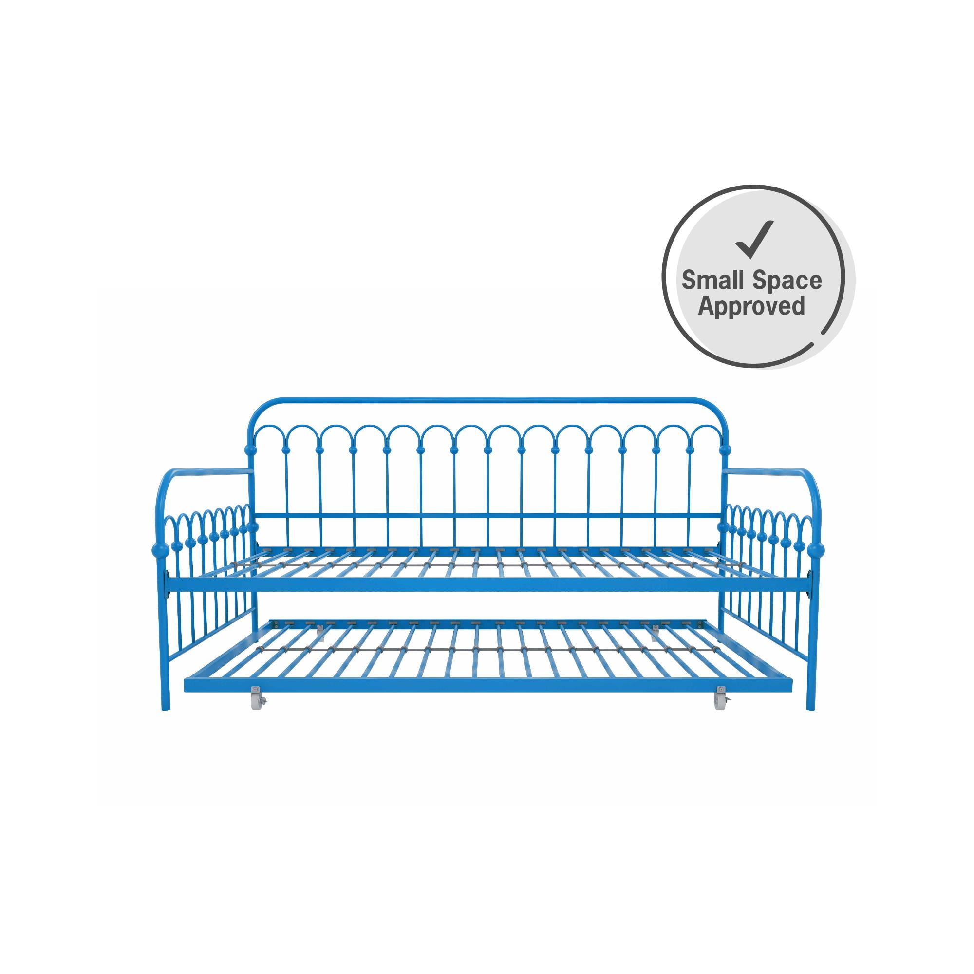 Novogratz Bright Pop Metal Daybed with Roll Out Trundle - Chic, Stylish, Space-Saving Design - Includes Sturdy Steel Slats (Turquoise, Twin)