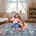thumbnail image 5 of Oriental Washable Rugs 8x10 Non-Slip Soft Bedroom Rug, Low Pile Stain Resistant Floor Carpet for Living Room, Vintage Distressed Accent Rug, Medallion Floral Printed Rug, Blue, 5 of 10