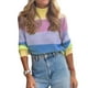 thumbnail image 1 of Suéter de cuello alto amarillo para mujer, manga larga, corte holgado, tejido a rayas, cómodo y grueso, talla M, 1 of 6