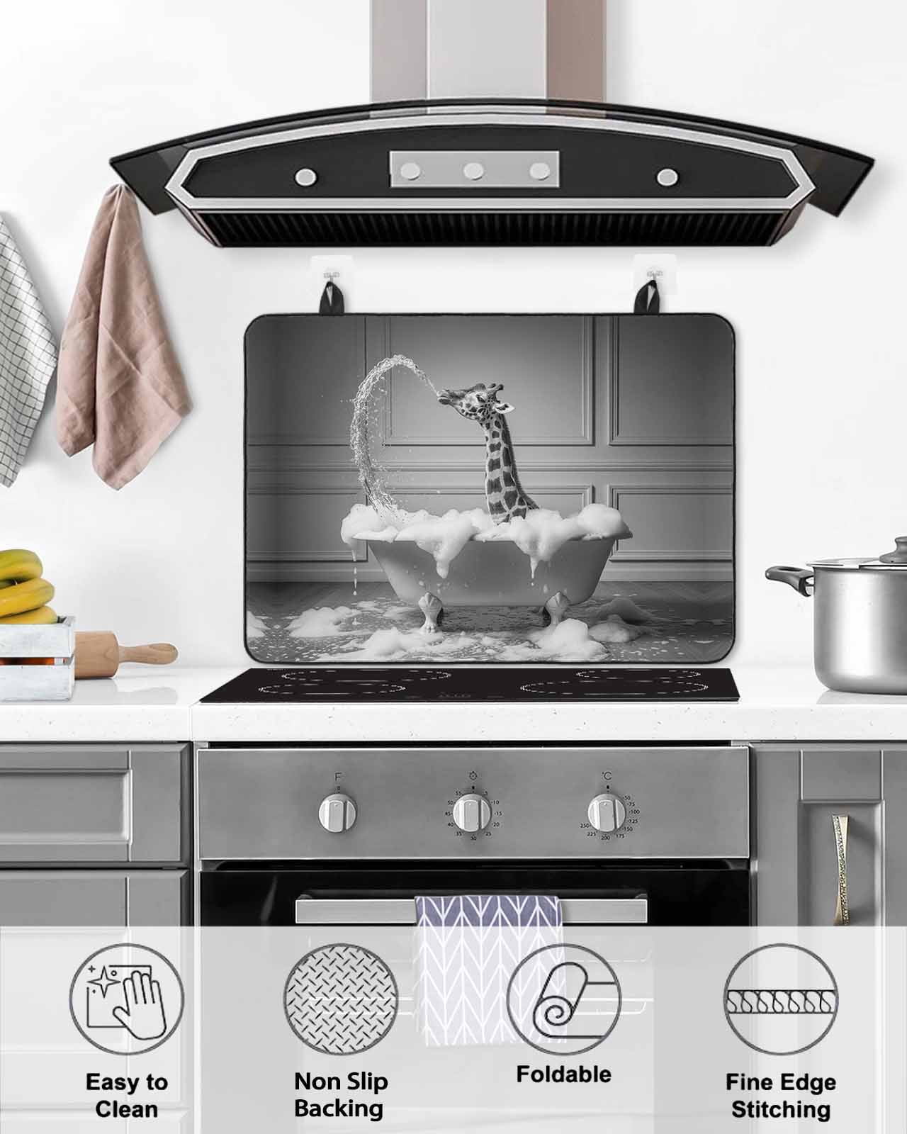 Large Induction Cooktop Protector Mat Giraffe Stove Top Covers for Electric Stove, Funny Animal Bathtub Abstract Art Grey Decorative Stove Burner Cover Mats, Glass Top Stove Cover