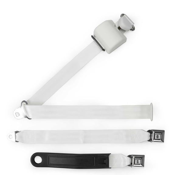 RetroBelt White 20" Push Button 3-Point Shoulder Safety Seat Belt - Bench Seat