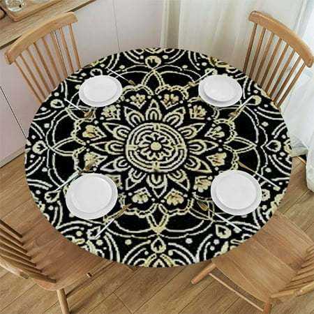 

BCIIG Flowers Art Nouveau Embroidery Round Table Cover Stain Resistant Washable Indoor Outdoor Tablecloth Kitchen Dining Wedding Parties Picnic Farmhouse 100% Polyester Fiber 38-42