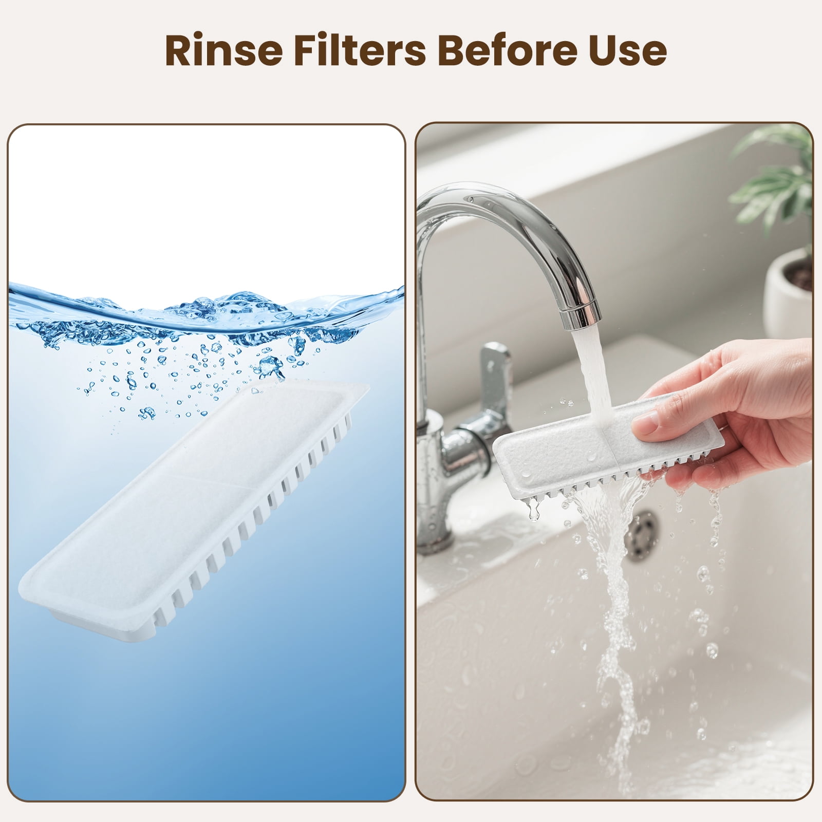 10-Pack Cat Water Fountain Filters Replacement for Glass Cat Water Fountain Wireless - Includes 2 Pre-Filter Sponges, Activated Carbon & Resin System for Fresh Water