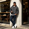 thumbnail image 6 of Full Zip Hooded Sweatshirt for Men Big Size Casual Hoodie Jacket Multi Pocket Athletic Outerwear Gray 3XL, 6 of 7