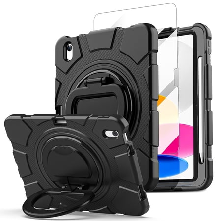 AICase For Apple iPad (A16) Case/iPad 11th Generation 11 Inch (2025) Shockproof Rugged Cover With 360 Rotating Stand Built-in Pencil Holder come with a Screen Protector