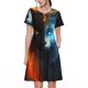 thumbnail image 1 of Balery Red And Blue Fire Cat Vestidos sueltos de manga corta para mujer, vestidos de verano 2025, vestidos casuales de corte A con vuelo., 1 of 6