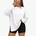 thumbnail image 3 of Oversized Side Slit Tshirts for Women Long Sleeve Workout Tops Fall Fashion Gym Casual Tees Basic Y2K Clothes White M, 3 of 5