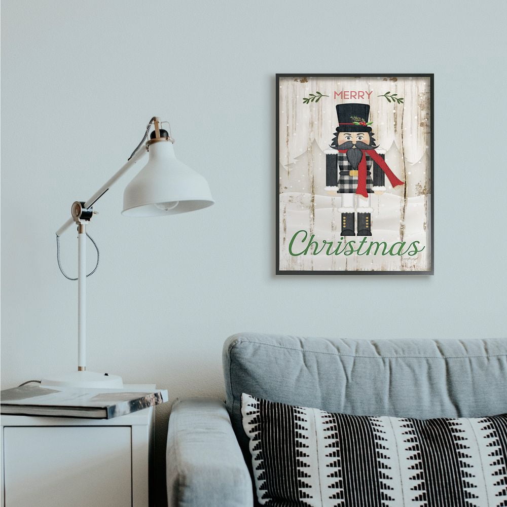 Stupell Industries Merry Christmas Holiday Phrase Winter Nutcracker Designed by Jennifer Pugh
