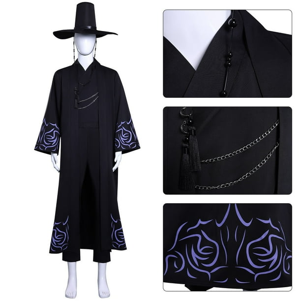 Moonsky- Disfraz de cazador de demonios Kpop, disfraz de Huntrix Saja para niños, disfraz de anime para cosplay, divertidos disfraces conjunto completo con accesorios para vestir, talla-Negra-S