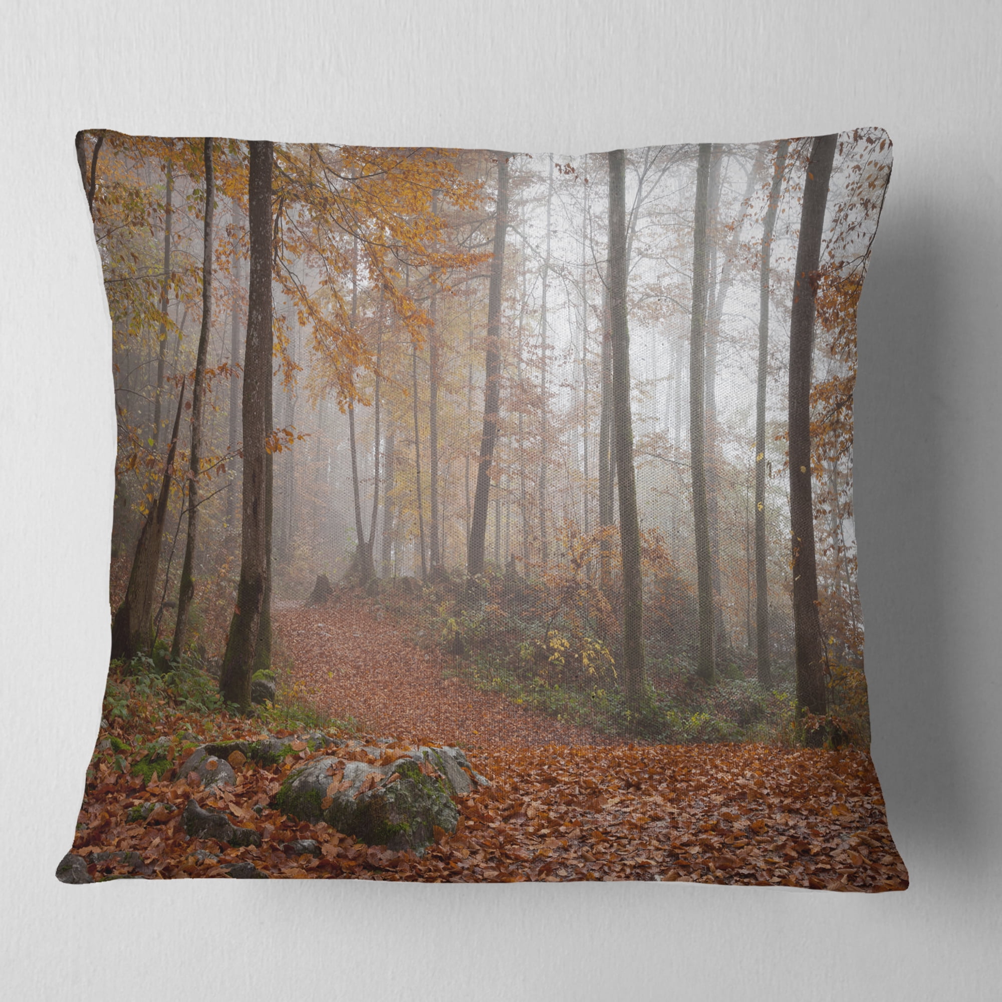 Designart Autumn Forest in Germany - Landscape Photography Throw Pillow - 18x18